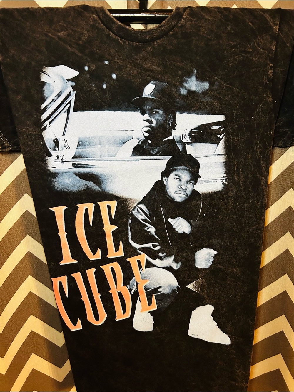 Ice Cube Graphic Tee - Black with Orange Text